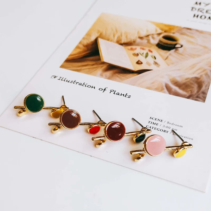 

Round Enamel Stud Earring Diy Material Pendant Eardrop Accessories Charms Jewelry Component 6pcs