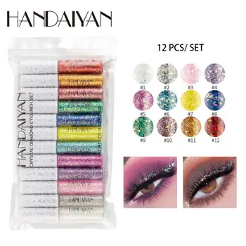 

HANDAIYAN 12Colors/Set Diamond Glitter Liquid Eyeshadow Pencil Eyes Makeup Highlighter Shimmer Waterproof Eye Shadow Cosmetic