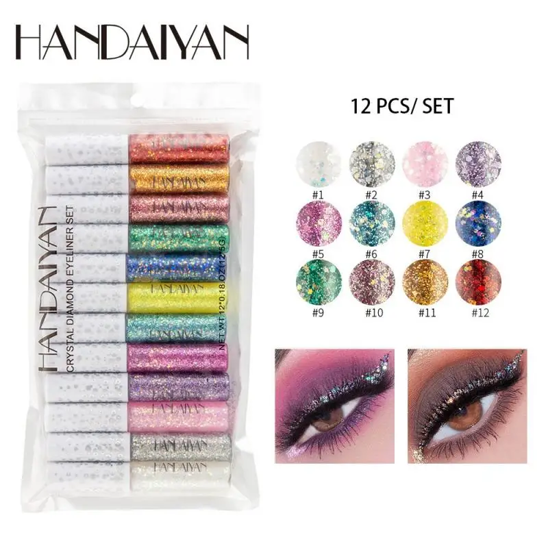 HANDAIYAN 12Colors/Set Diamond Glitter Liquid Eyeshadow Pencil Eyes Makeup Highlighter Shimmer Waterproof Eye Shadow Cosmetic HANDAIYAN 12Colors/Set Diamond Glitter Liquid Eyeshadow Pencil Eyes Makeup Highlighter Shimmer Waterproof Eye Shadow Cosmetic