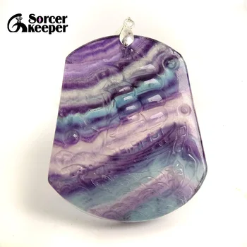 

Real Hand-carved Natural Multicolor Rainbow Fluorite Crystal Gem Stone Pendant Beads for Jewelry Making DIY Jewellery BD179