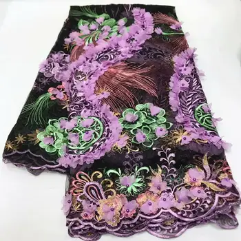 

New Arrived French 3D Applique Lace Fabric High Quality African Lace Design Nigeria Tulle Lace With Beads For Party Dress