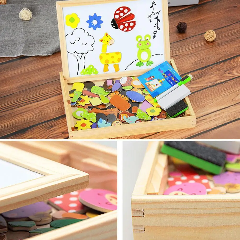 Детские деревянные головоломки, доска для рисования, магнитные игрушки для обучения животных, Детские магнитные игрушки-головоломки