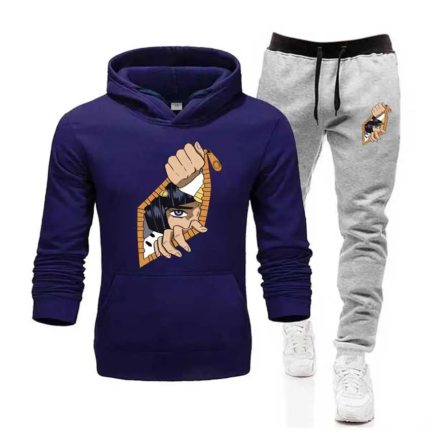 navy hoodies Мужские комплекты Необычные Приключения толстовки и штаны теплые флисовые спортивные костюмы Прямая поставка толстовки спортивная одежда костюм размера плюс XS-5XL - Цвет: navy hoodies