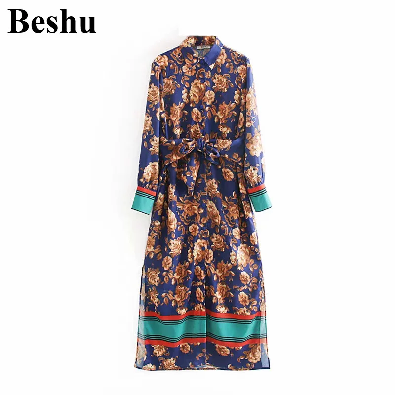 Мода ZA печатных ремень с однобортной пряжки контрастного платье футболка