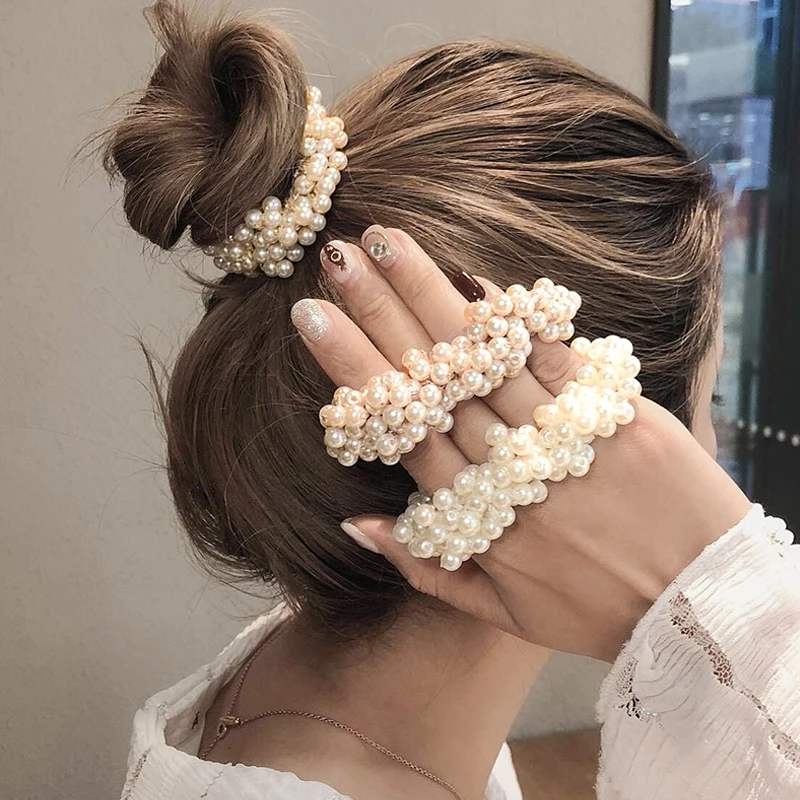 

New Hair Accessories Imitation Pearl Hair Ties Bands Rope for Women Girls Korea Simple Elastic Hair Rubber Bands Ponytail Holder