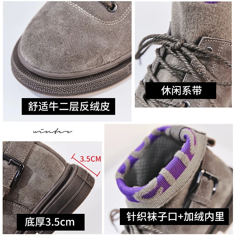 

2019 Winter New Style Hight-top WOMEN'S Shoes plus Velvet Warm Martin Boots Women's England Flat Heel Lace-up Short Boots