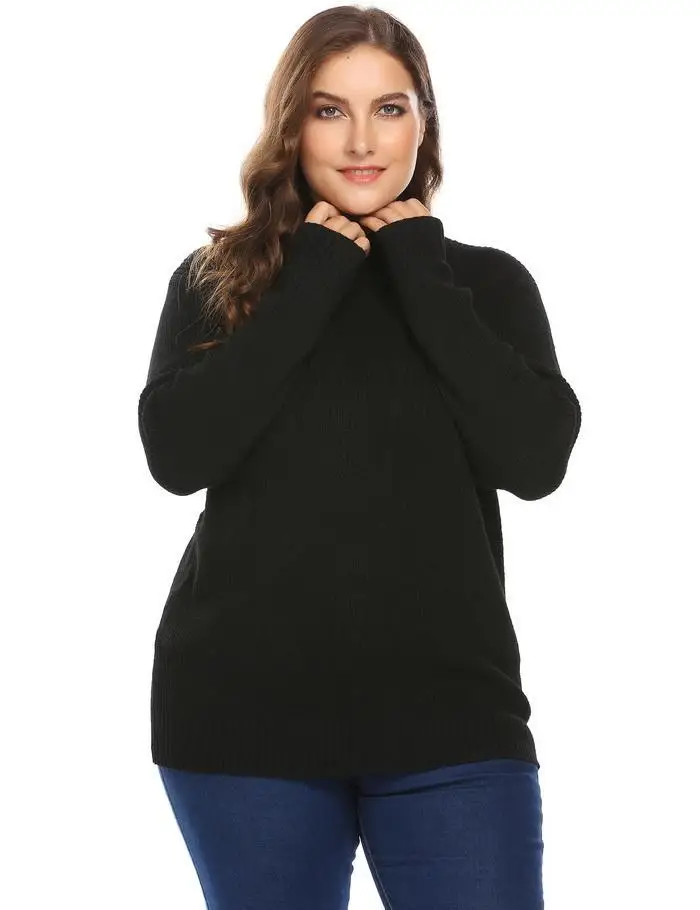 IN'VOLAND, женские свитера размера плюс XL-4XL, стоячий воротник, длинный рукав, однотонный, Повседневный, теплый, Осень-зима, тонкий пуловер, свитер, топы