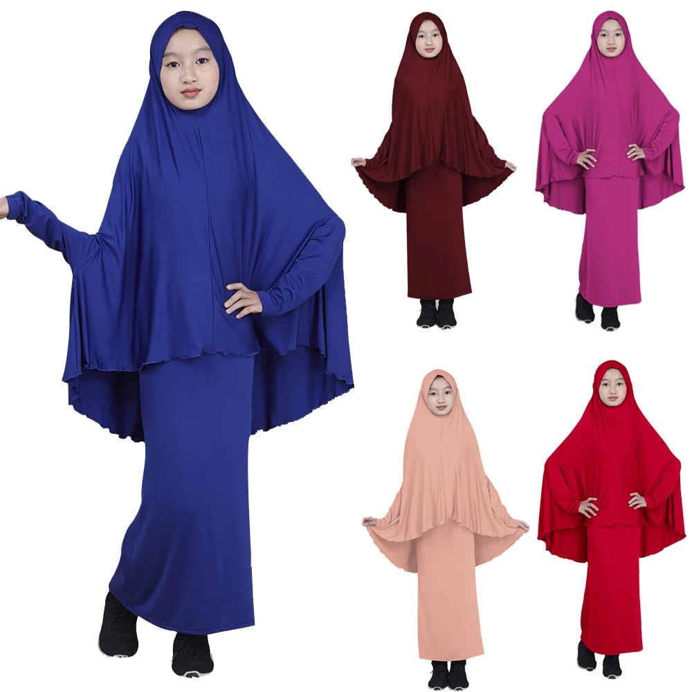 Islamic Kids Tradition Abaya Hijab Long Dress Muslim Arab Girls Prayer Clothing 