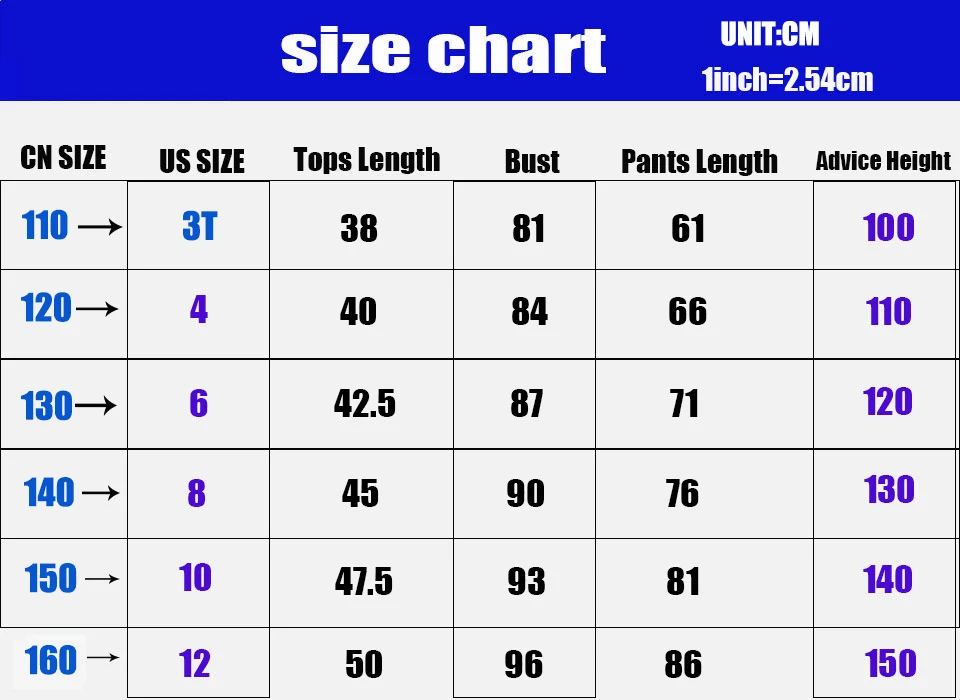 套装尺码表110-160-尺码偏小
