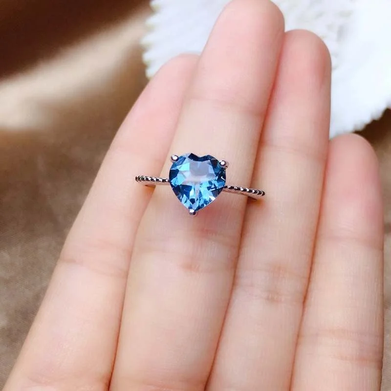 Ofertas anillos de boda de aleación de Zinc para mujer, sortija de boda de estilo coreano Simple, Corazón Azul, Circonia circonita, Color - AliExpress