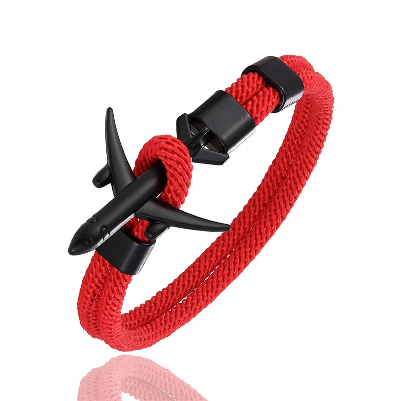 Black Red Морской стиль самолет якорь браслет для мужчин и женщин ручной работы красочные Милан веревка Пара Браслеты мужской дружбы подарки Прямая поставка - Окраска металла: Black Red