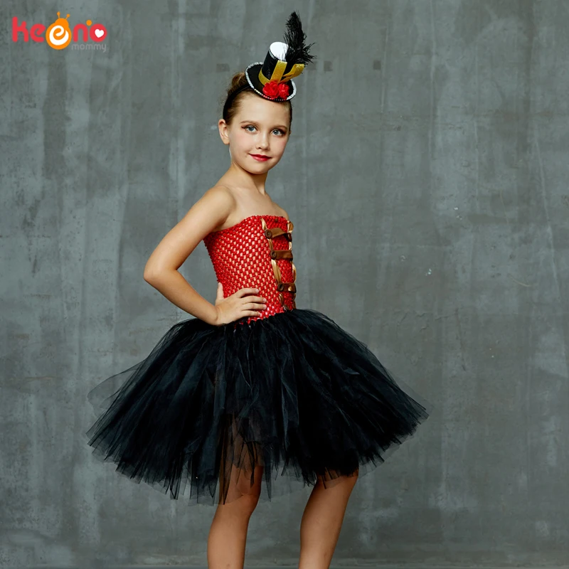 Carnival Circus Ringmaster Tutu Dress with Headband Girls Birthday Party Fancy Dress Lion Tamer Halloween Cosplay Costume
