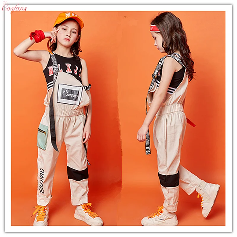 

New Kids Children'S Hip Hop Dance Wear Outfits Jazz Modern Dancing Costumes Clothing Girls Bib pants suit Stage Costumes