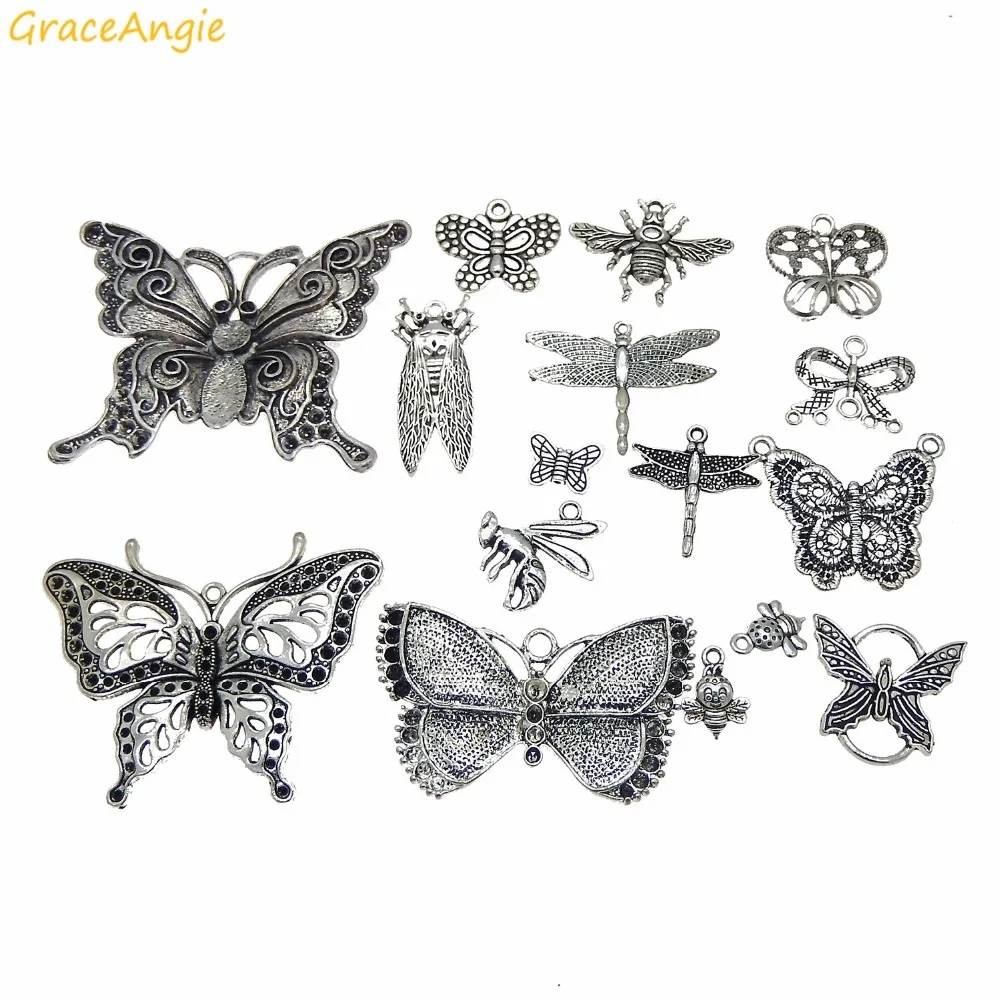 GraceAngie 10 шт. насекомое бабочка пчелы талисманы из античной бронзы DIY Смешанная форма животного случайно Кулон Ювелирные изделия Поиск 10-70 мм