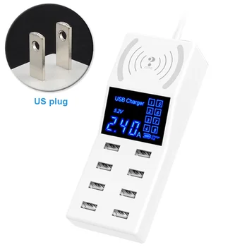 

8 Port HD Digital Display Home High Current Broadband Portable USB ABS Wireless Fast Charger Practical Office Power Adapter