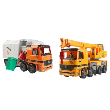 

1Pcs Friction Powered Crane Truck Vehicle Toy & 1Pcs Friction Powered Rubbish Truck Vehicle Toy with 3 Bins