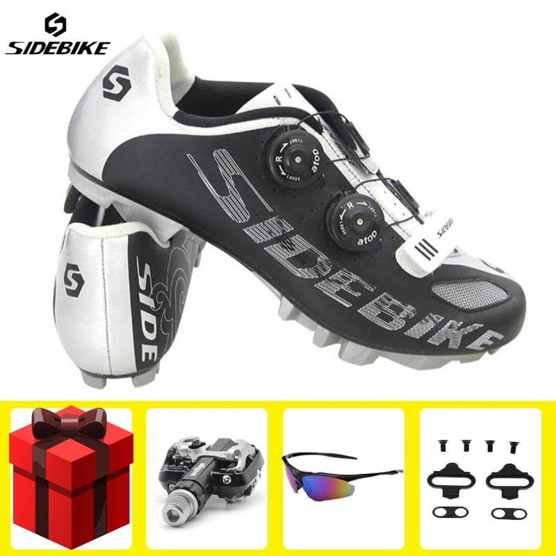 black add all Sidebike велосипедная обувь sapatilha ciclismo mtb комплект с педалью очки мужские кроссовки для велосипеда горный велосипед Профессиональный самоблокирующийся - Цвет: black add all
