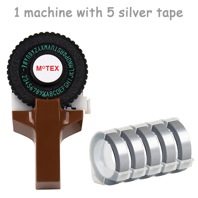 Коричневый цвет MoTex E101 принтер мини DIY Ручная Совместимость для dymo 3D тиснение ручная лента ручная машинка надпись машина - Цвет: machine with 5 tape