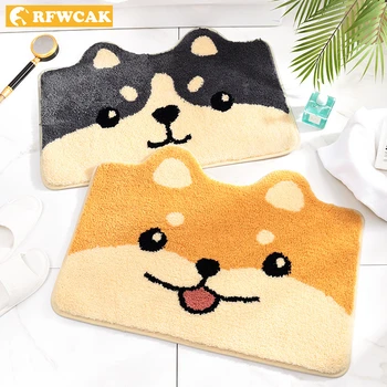 

Cartoon Bath Mat Flocking Anti-Slip Doormat Absorb Water Floor Mat Carpet Shiba Inu Corgi Dog Kitchen Bedroom Rug Tatami Tapete