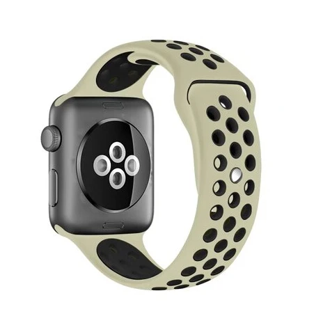 Мягкий силиконовый спортивный ремешок для apple watch ремешок 40 мм 44 мм браслет для iwatch 5 4 3 2 1 дышащий ремешок для часов 42 мм 38 мм - Цвет ремешка: beige black