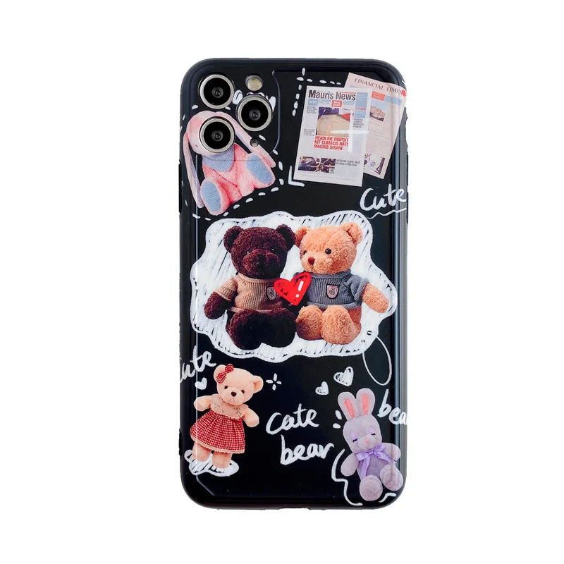 

Case for Iphone 11 Pro Max 7 8 Plus Phone Cover for Iphone X XR XS MAX Case Soft TPU Lovers Cartoon Cute Bear Black Luxury