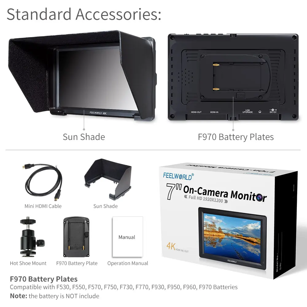 FEELWORLD T756 7'' 1920x1200 IPS On Camera Field Monitor Support 4K HDMI Input Output + NP750 Battery Charger for Camera ZHIYUN