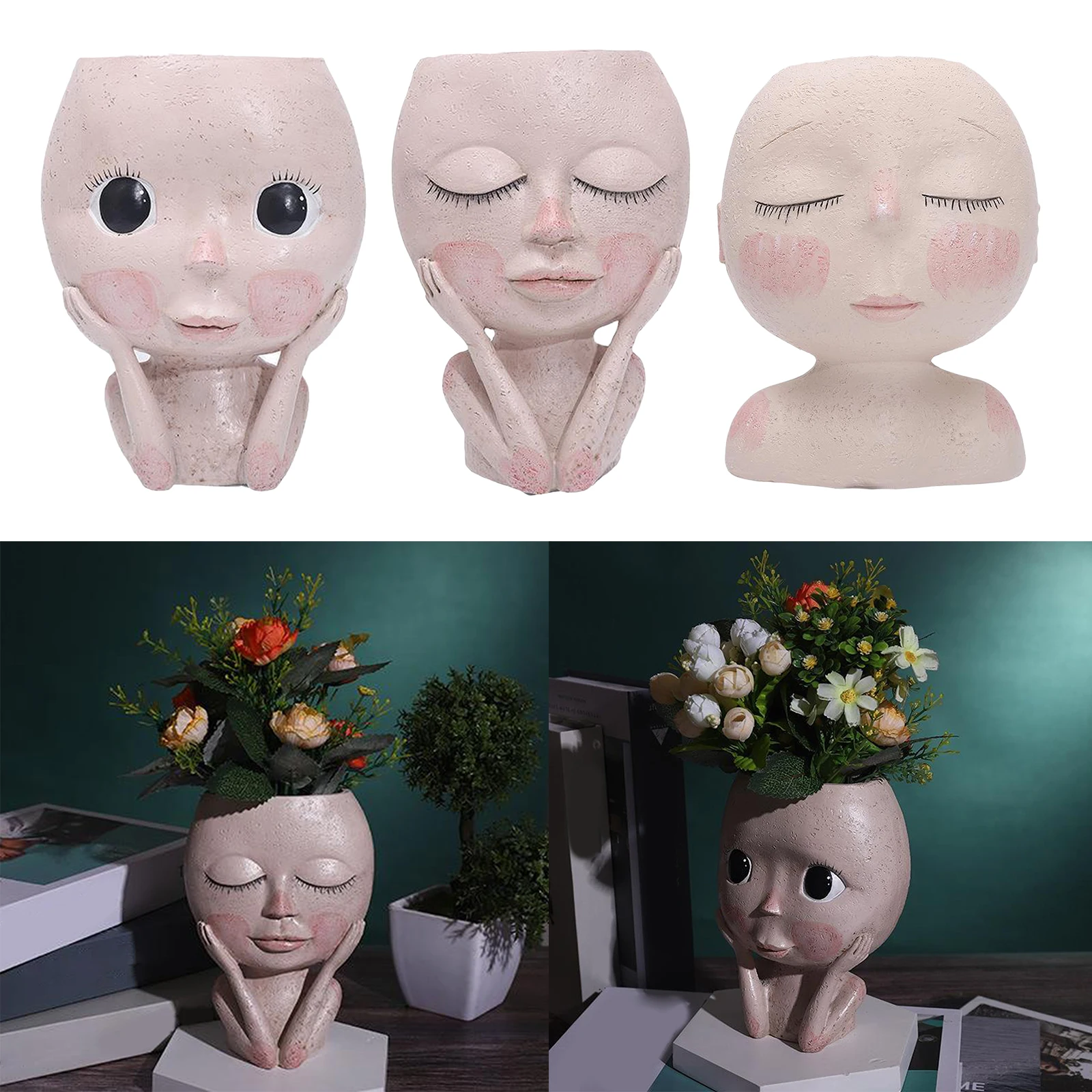 Nordic Character Human Face Vase Resin Flower Pot Sculpture Storage Flower