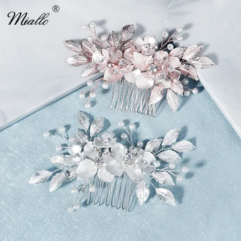 

Miallo Leaf Flower Hair Comb Clips for Women Prom Rhinestone Bridal Wedding Hair Accessories Jewelry Handmade Bride Headpiece