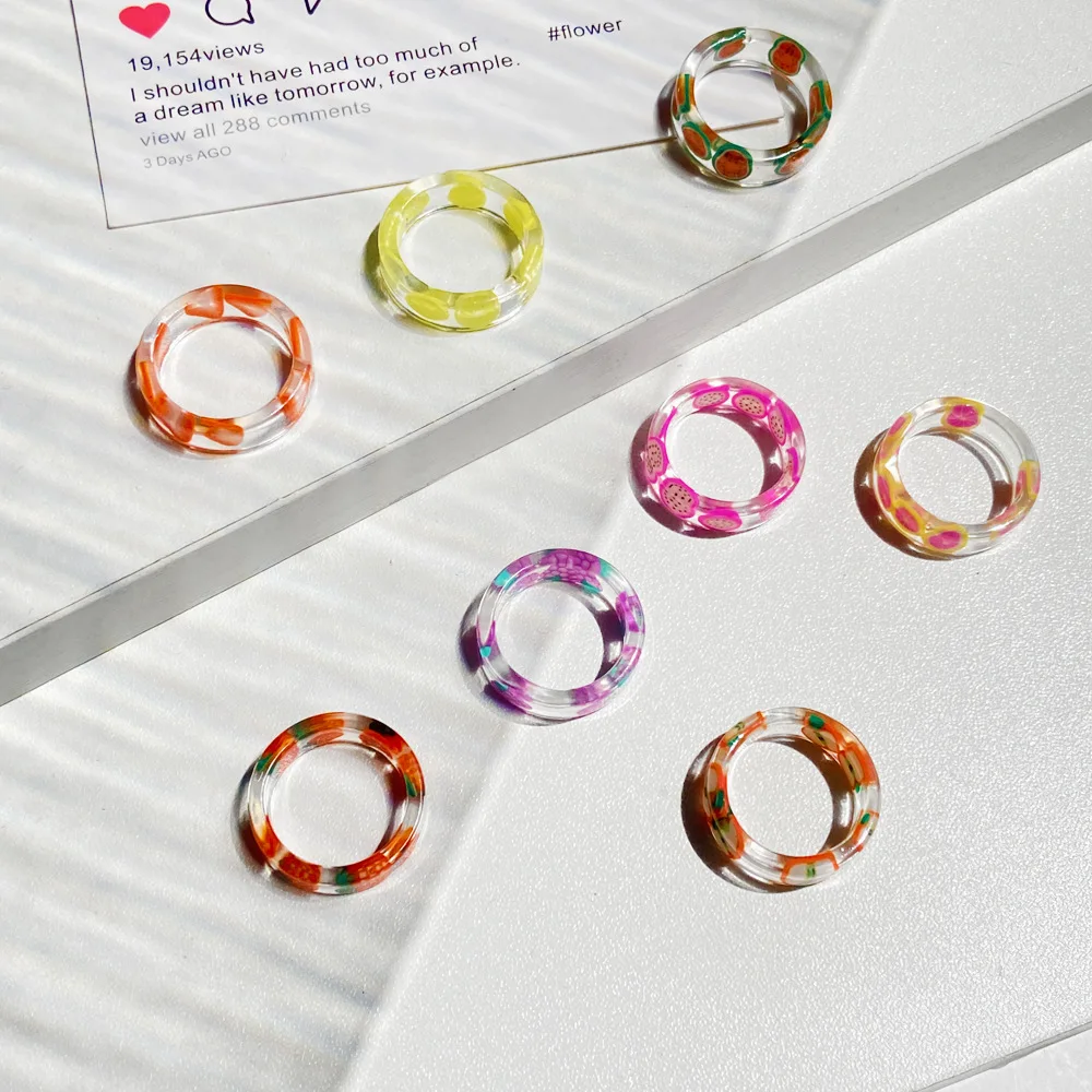 Finger ring Korean Fashion Fresh Fruits Transparent Resin Acrylic Ring For Women Girls Strawberry Lemon Finger Jewelry Gifts
