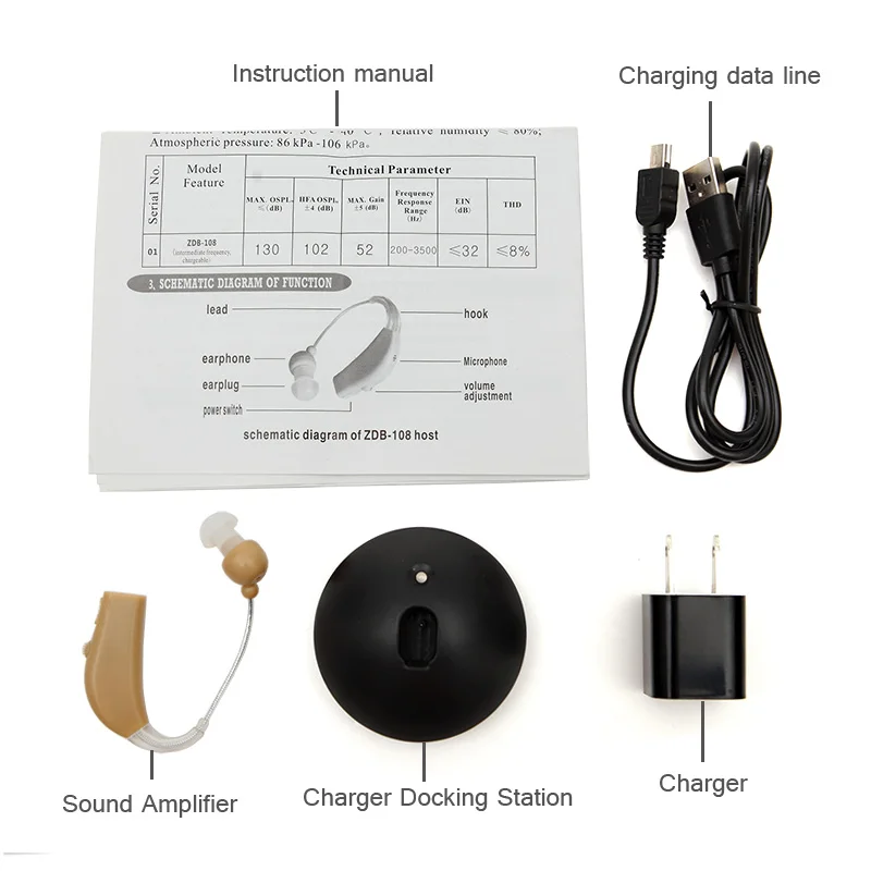 Portable Mini Adjustable Hearing Aid Ear Sound Amplifier Volume Tone Listen Hearing Aid Kit Hook In Ear Mild hearing impairment