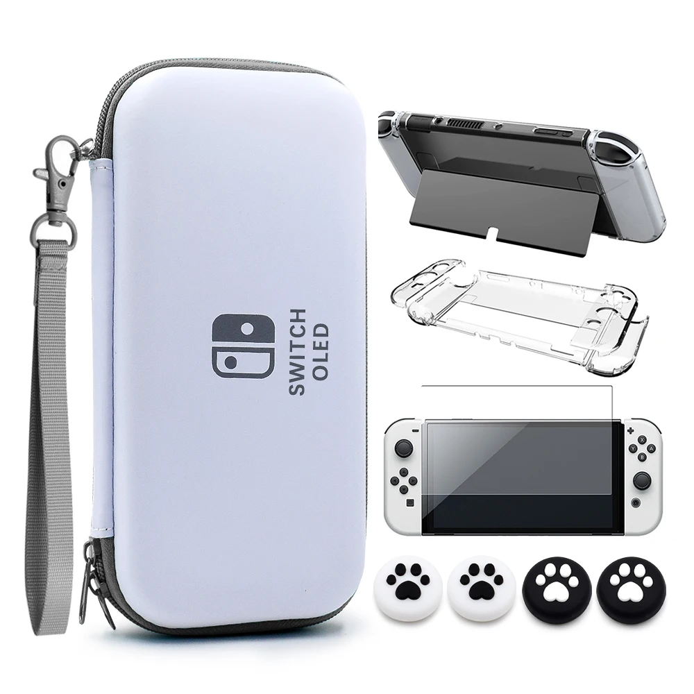 【Hot item】 Switch OLED Storage Carry Bag Accessories Kit PC Clear Cover Case Screen Protector With Analog Grips for Nintendo Switch OLED