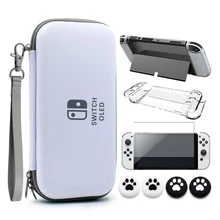 Switch OLED Storage Carry Bag Accessories Kit PC Clear Cover Case Screen Protector With Analog Grips for Nintendo Switch OLED