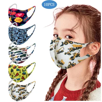 

10PC Kids Printed Ice Silk Reusable Face Shield Cloth Face Shield Breathable Face Mask Mouth Mask Windproof Washable mondmaskers