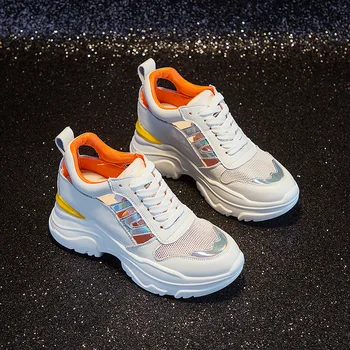 

Leather Increased Daddy Shoes 2020 Summer Trend Casual Comfortable Student Shoes Wild Hollow Platform Sneakers Shoes Women Mesh