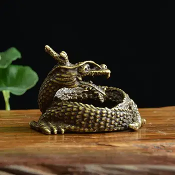 

[Artistic] China Collection Archaize Brass Dragon Statue Ashtray Ornaments Table Desktop Small Decoration