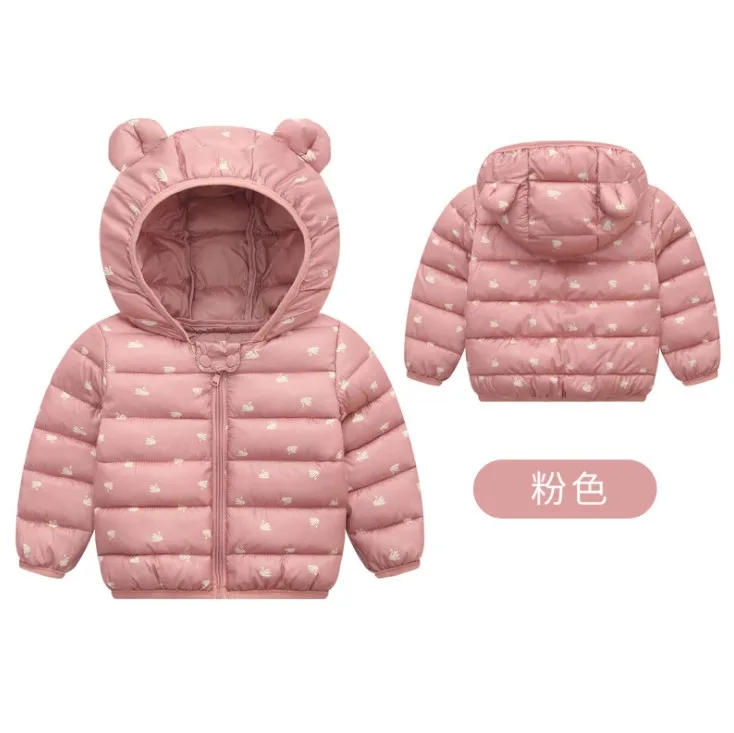 Для детей 1-5 лет детская одежда куртка, пальто Новинка года, модная зимняя теплая тонкая верхняя одежда с капюшоном и рисунком, светильник - Цвет: Розовый