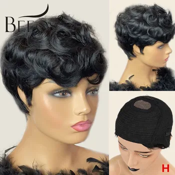 

Beeos 1.5*2 Perruque Lace Closure Pixie Perruque Courte Bouclée Brazilian Human Hair Wigs Bon Prix