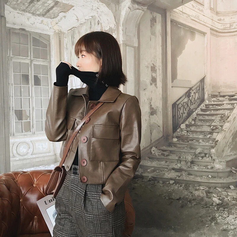 

Short Leather Jacket Women Korean Pu Leather Spring Autumn Faux Leather Coat Motorcycle Jacket Chaqueta Mujer HB81008 KJ2861