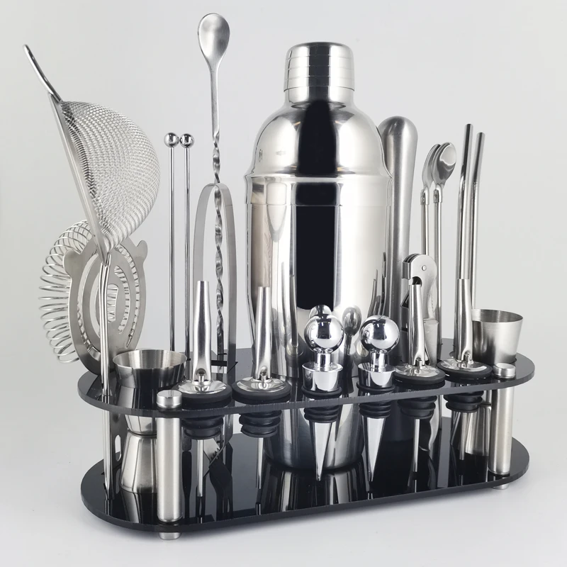 Description Picture 3 of item22Pcs Stainless Steel Shaker Cocktail Boston Cocktail Shaker Set Kit Snow Bar Tools MixerJigger Muddler Spoon Ice Tong Holder