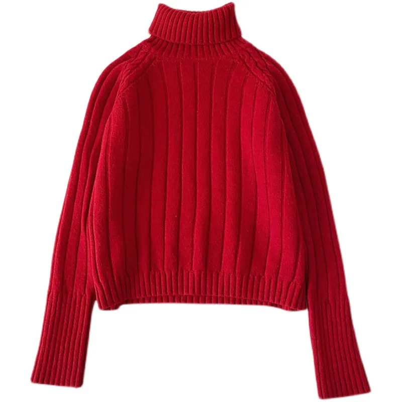 

Winter new Korean style temperament pullover high collar solid color long-sleeved sweater women