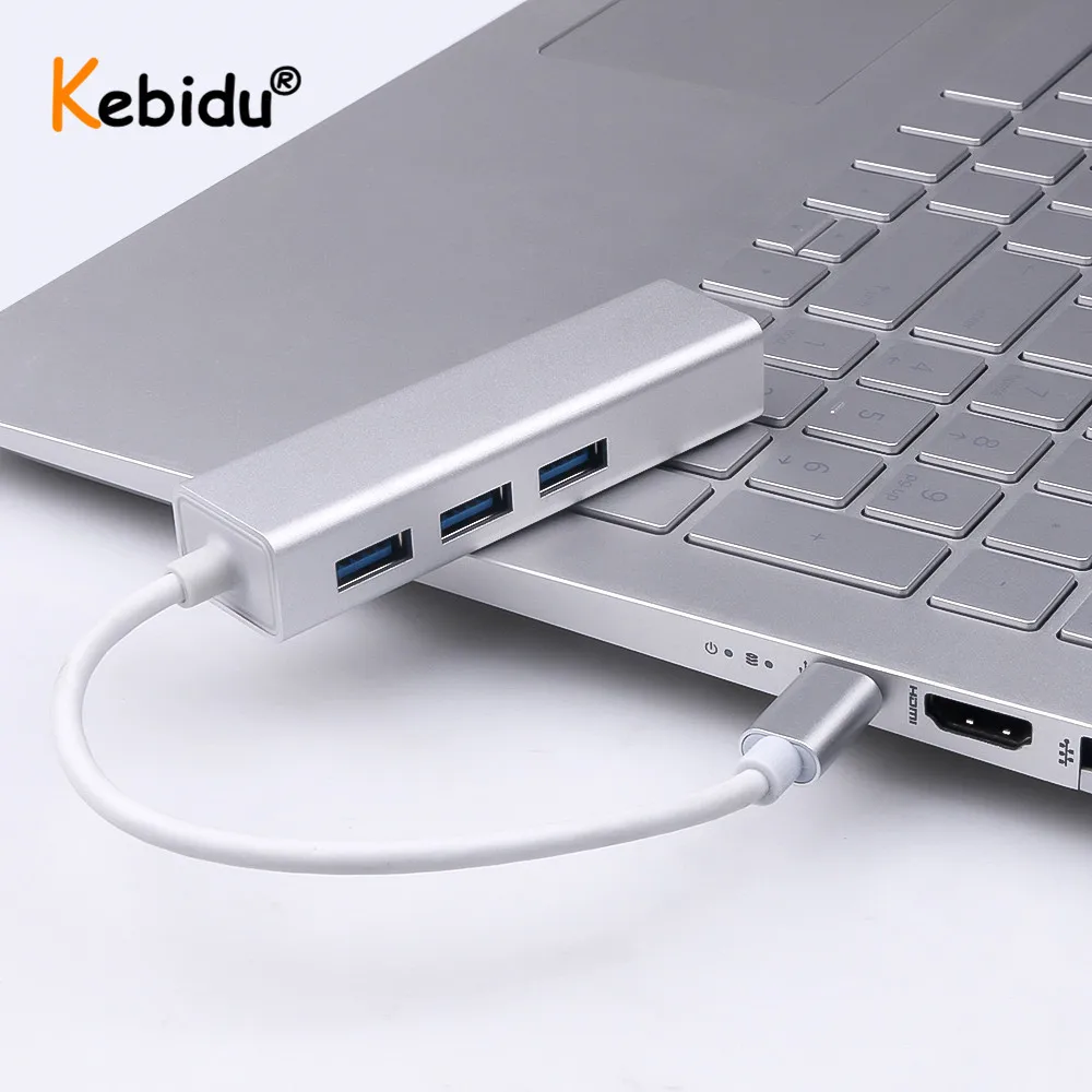 Kebidu type C к RJ45 адаптер 1000 Мбит/с Ethernet сетевой концентратор RJ45 Usb C с 3 Usb 3,0 портами Usb разветвитель для MacBook Pro