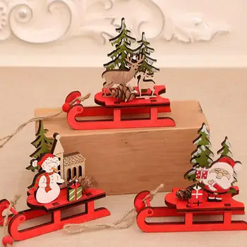 

3PCS Sled Wooden Pendants Ornaments Xmas Tree Deer Cart Ornament DIY Wood Crafts Kids Gift for Home Christmas Party Decorations