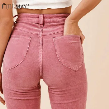 

JLI MAY Corduroy Flare Pants Autumn Winter High Waist Zipper Wide Leg Full Length Sexy Women Pants Casual Vintage Streetwear