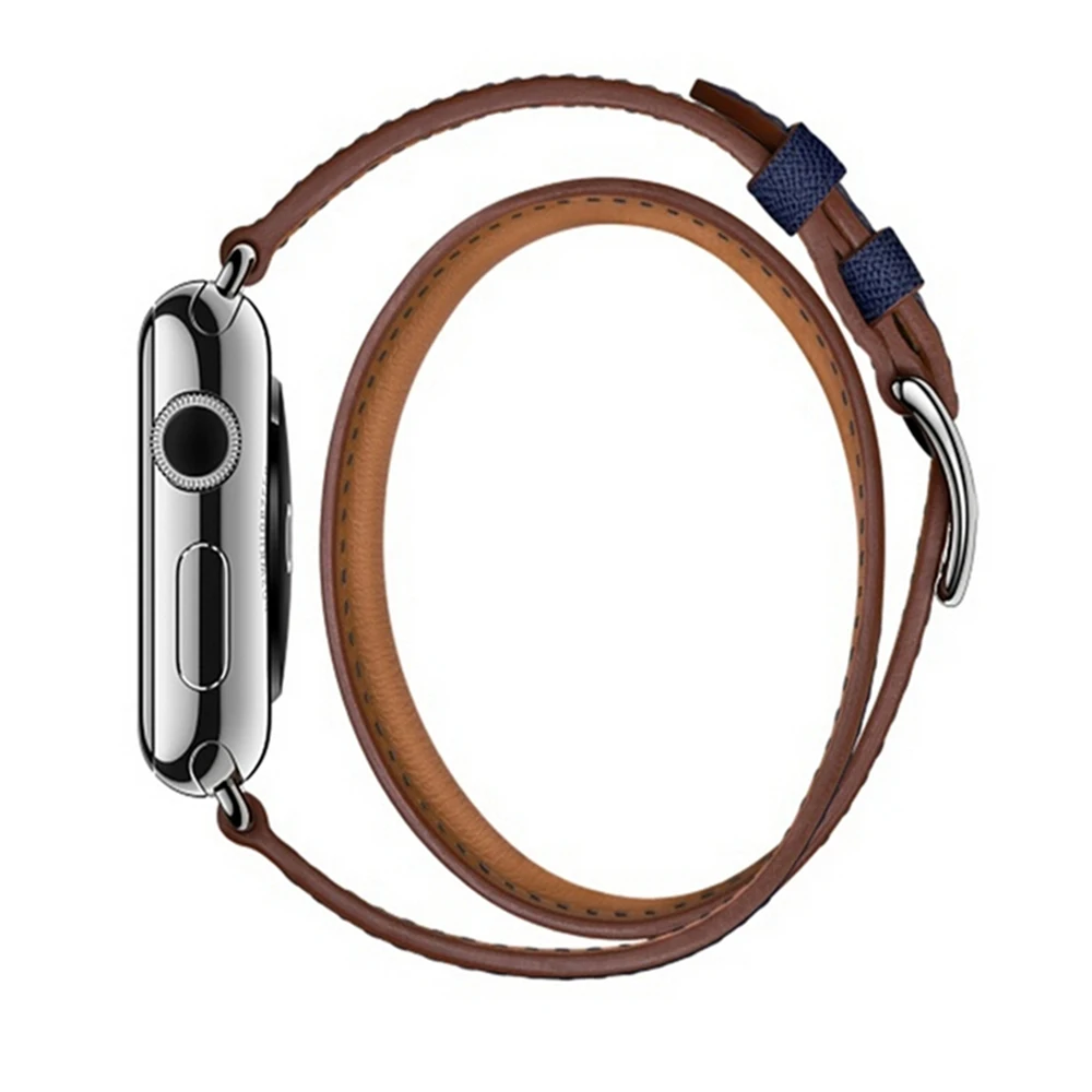 Кожаный браслет с двумя кольцами для Apple Watch 1 2 3 42 мм 38 двухцветный ремешок iwatch series