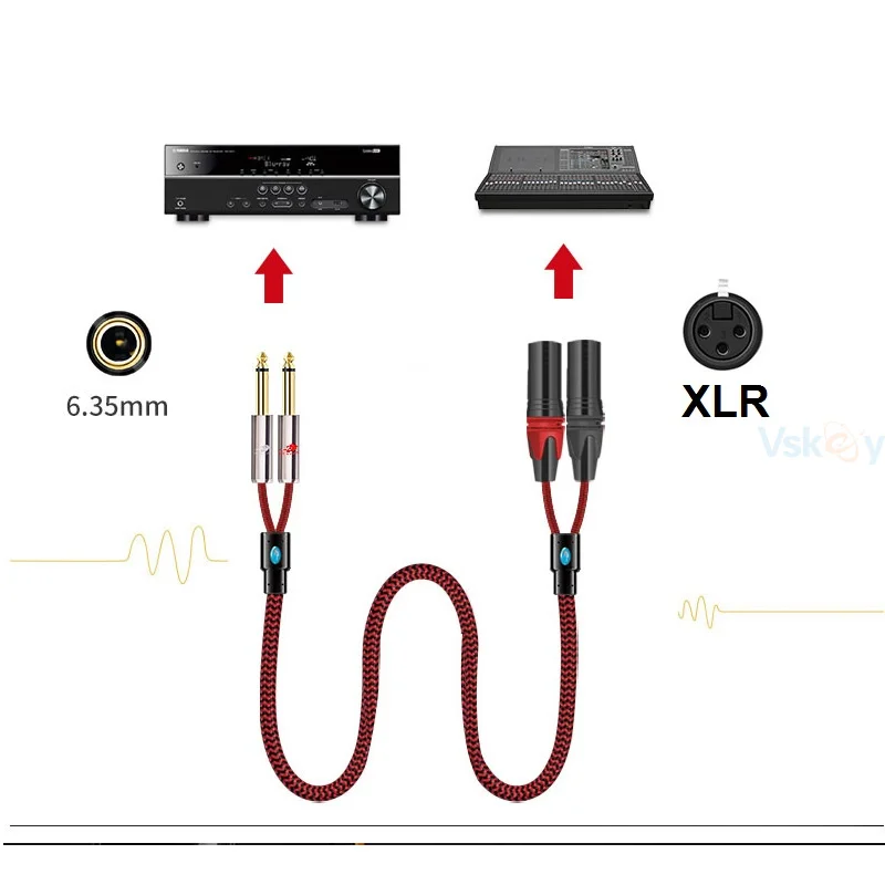 Dual 6.35mm 1/4'' TS Mono Jack to 2 XLR 3-Pin Male Audio Cable for Mixer Console Amplifier XLR to 1/4 Shielded Cords 1m 2m 3m 5m