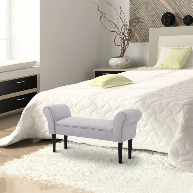 Taburete pie de cama Homcom gris 102x31x51 cm tela y madera