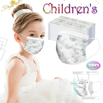 

50pcs Solid Adjustable Straps Facemask Masker 3Ply One time Mascarillas Desechables De Colores Mask Pattern Facemask For Kids