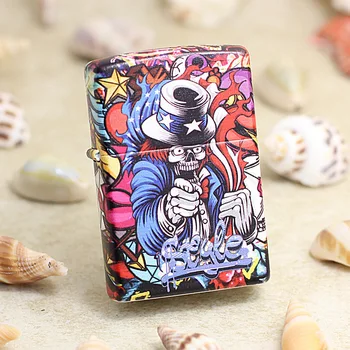 

Genuine Zippo oil lighter copper Skeleton clown Coloured drawing cigarette Kerosene lighters Gift With anti-counterfeiting code