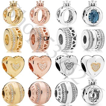 

925 Sterling Silver Bead Signature Logo Hearts Crown "O" Clip Charm Fit Original Women Pandora Bracelet Bangle Gift DIY Jewelry
