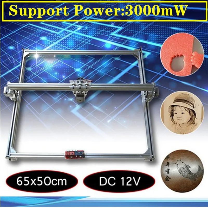 50*65 см мини 3000 МВт CNC лазерная гравировальная машина 2 оси DC 12V DIY гравер Настольный по дереву маршрутизатор/резак/принтер + лазер